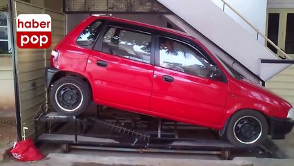 Böyle park sistemi görülmedi, Merdiven altını park yaptı #park