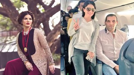 Sunny Leone Selfie With Great Khali in PLANE