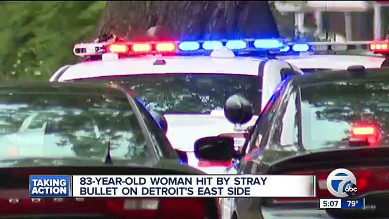 Elderly woman hit by stray bullet in Detroit
