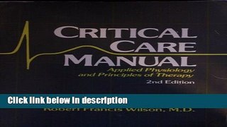 Books Critical Care Manual: Applied Physiology and Principles of Therapy (v. 1) Full Online