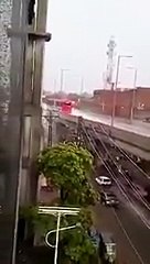 lahore metro bus water fall in road