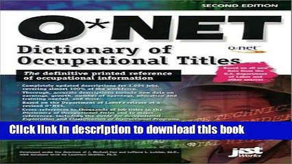Ebook The Onet Dictionary of Occupational Titles 2001 Free Online