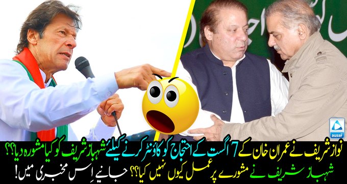 What was Nawaz Sharif gave suggestion to shahbaz sharif to counter Khan's protest call?? Why Shahbaz refused to accept??