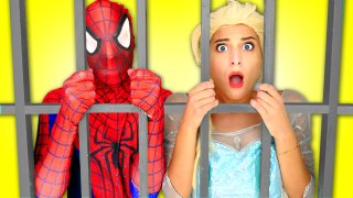 Spiderman & Frozen Elsa Goes to Jail vs Joker Arrested vs Police in Real Life Superhero Fun