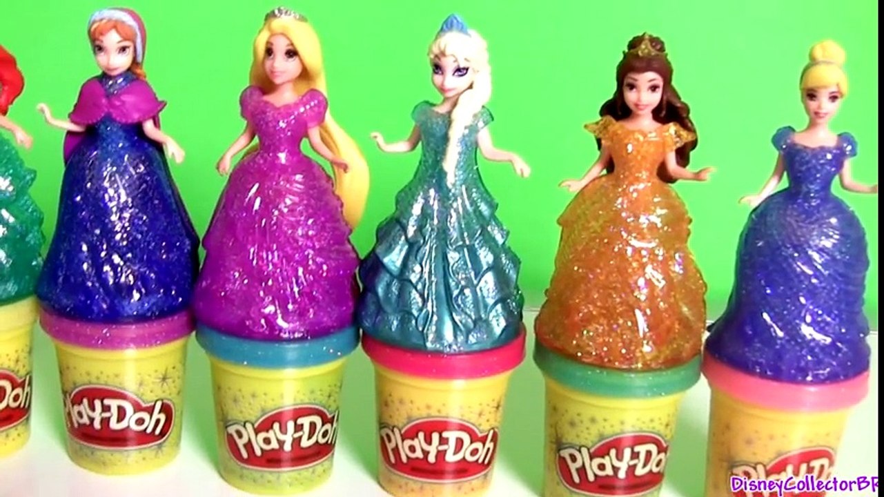 Play Doh Sparkle Princess Ariel Elsa Anna Disney Frozen Magiclip Glitter Glider Magic Clip Dolls