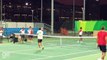Rafael Nadal playing foot-tennis with Marc Lopez in Rio. 1 Aug 2016