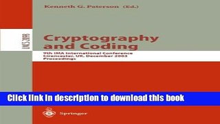 Ebook|Books} Cryptography and Coding: 9th IMA International Conference, Cirencester, UK, December