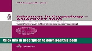 Ebook|Books} Advances in Cryptology - ASIACRYPT 2003: 9th International Conference on the Theory