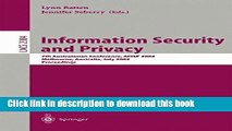 Ebook|Books} Information Security and Privacy: 7th Australian Conference, ACISP 2002 Melbourne,