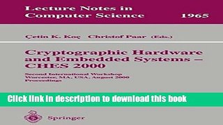 Ebook|Books} Cryptographic Hardware and Embedded Systems - CHES 2000: Second International