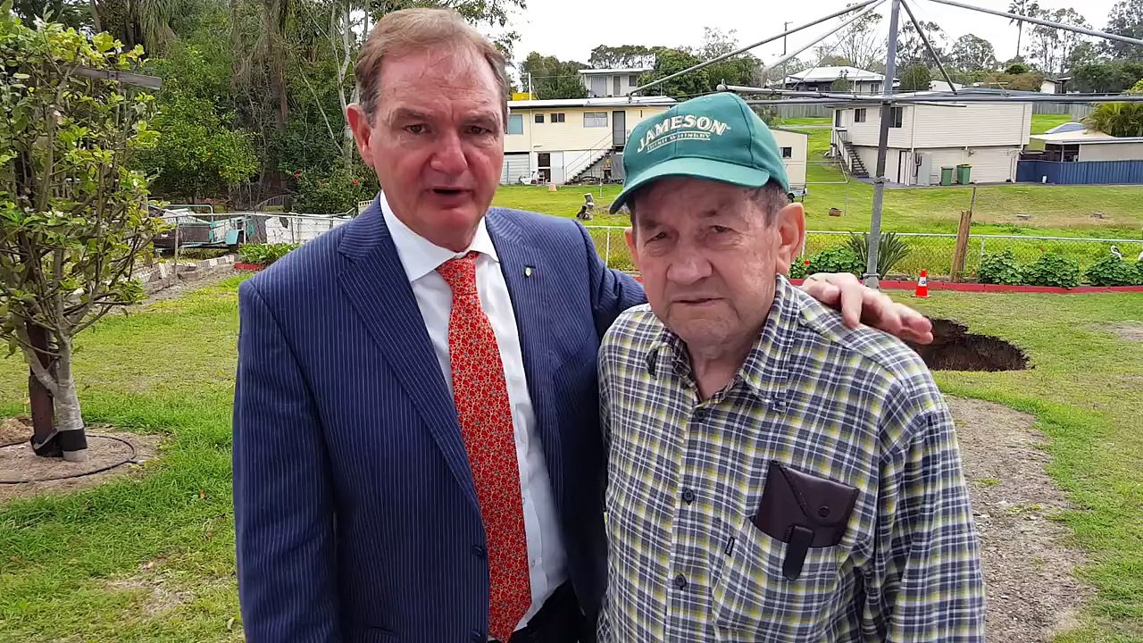 Sinkhole swallows part of Ipswich backyard; abandoned mine may be to blame -