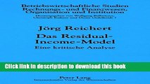 PDF  Das Residual-Income-Model: Eine kritische Analyse (Betriebswirtschaftliche Studien) (German