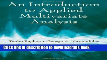 PDF  An Introduction to Applied Multivariate Analysis  Free Books