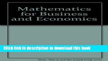 PDF  Mathematics for Business and Economics  {Free Books|Online