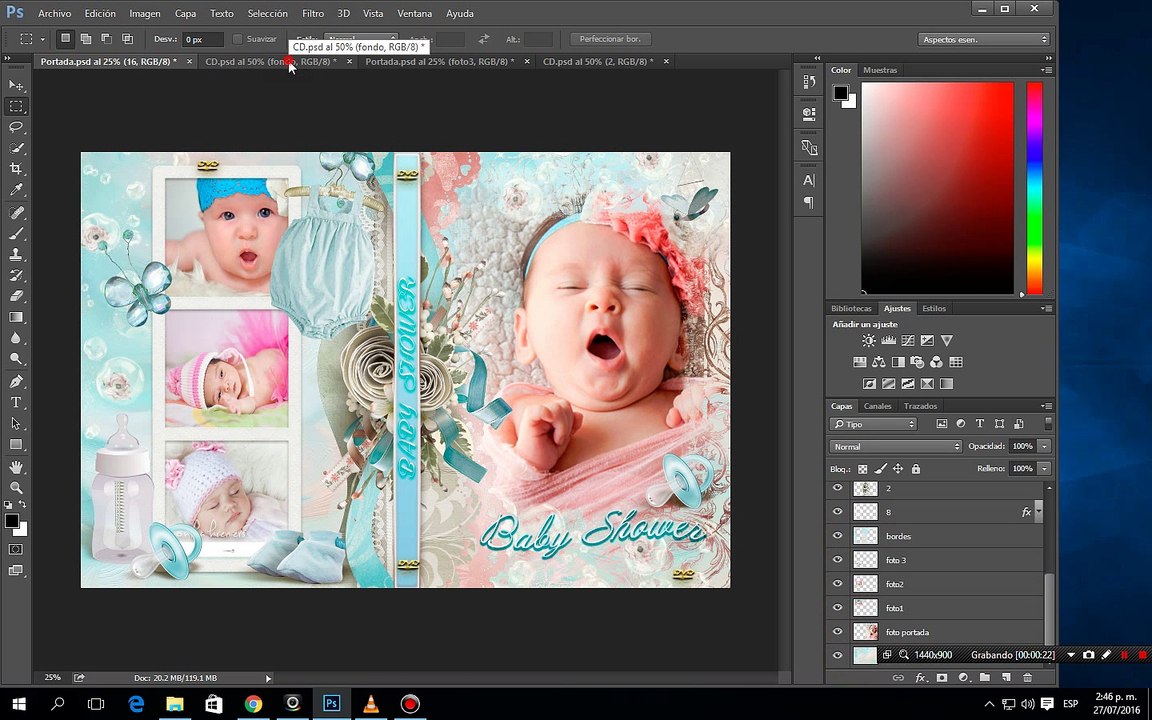 Plantilla editable para Baby Shower Photoshop Portada + DVD