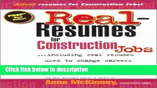 Ebook Real-Resumes for Construction Jobs: Including Real Resumes Used to Change Careers and