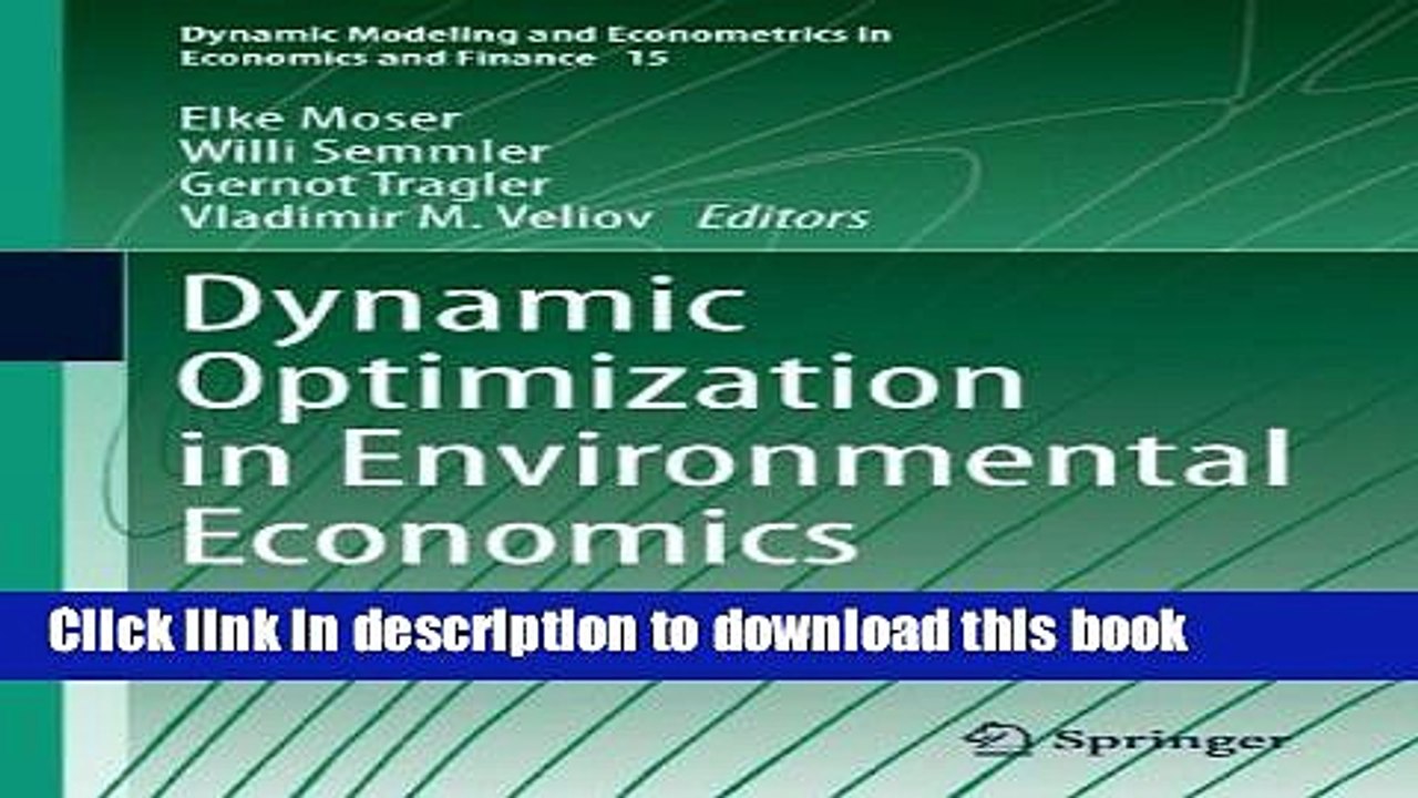 Books Dynamic Optimization in Environmental Economics Full Online