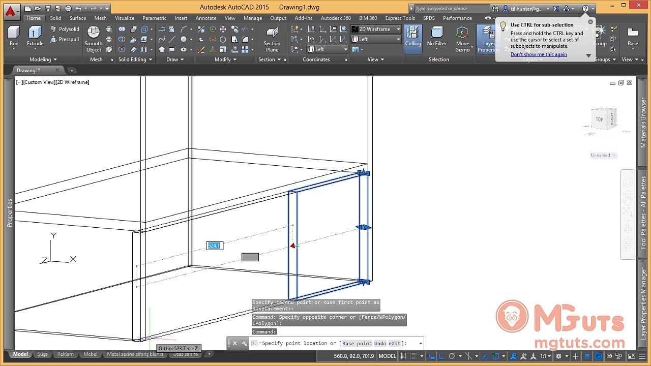 Autocad real work example - Drawing trade stand from laminate flake board and glass