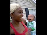 Baby Can't Stop Laughing as His Aunt Spits Seeds