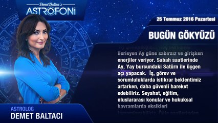 25 Temmuz 2016 Pazartesi Bugün Gökyüzü