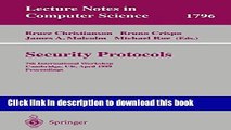 Books Security Protocols: 7th International Workshop Cambridge, UK, April 19-21, 1999 Proceedings