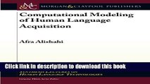 Books Computational Modeling of Human Language Acquisition Free Online