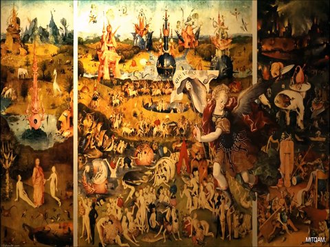 sS. MIGUEL ARCANJO COM PINTURAS DE HIERONYMUS BOSH.