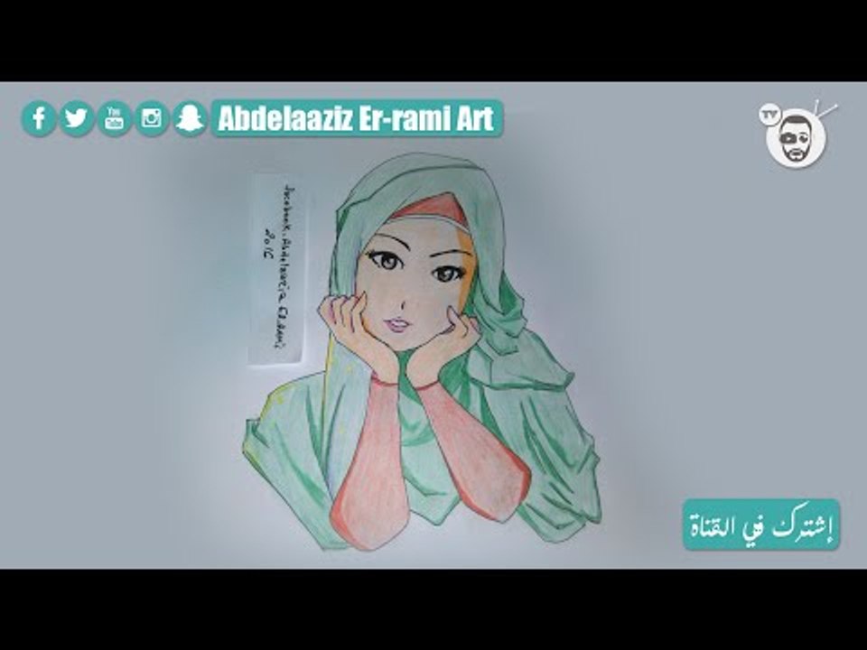 ‫#تعلم رسم فتاة محجبة بالألوان الخشبية للمبتدئين