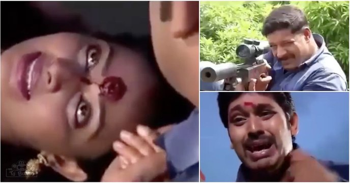 Apenas uma cena de uma novela indiana onde uma mulher leva um tiro na cabeça...