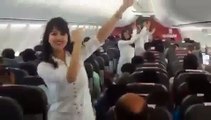 Air hostesses are dancing in the plane Before Independence Day