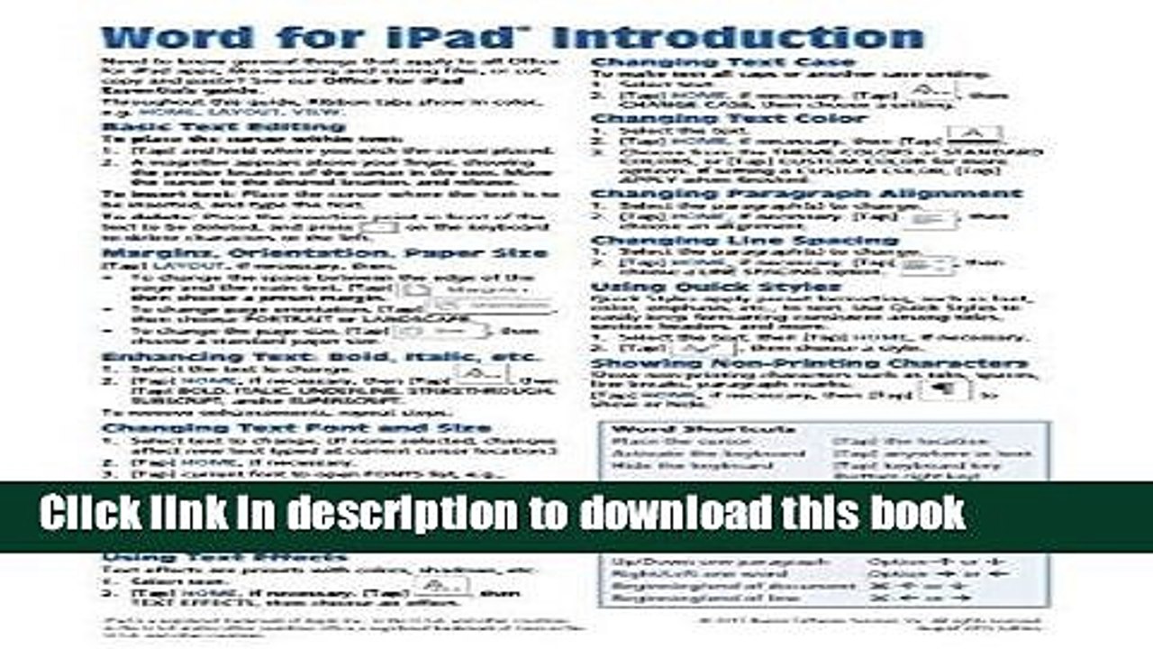Books Microsoft Word for iPad Quick Reference Guide: Introduction (Cheat Sheet of Instructions,