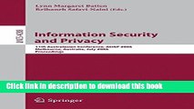 Ebook Information Security and Privacy: 11th Australasian Conference, ACISP 2006, Melbourne,