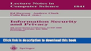 Books Information Security and Privacy: 5th Australasian Conference, ACISP 2000, Brisbane,