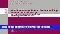 Books Information Security and Privacy: 8th Australasian Conference, ACISP 2003, Wollongong,