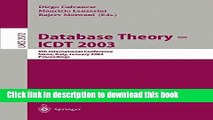 Books Database Theory - ICDT 2003: 9th International Conference, Siena, Italy, January 8-10, 2003,