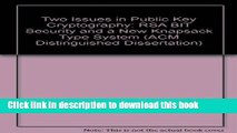 Books Two Issues in Public Key Cryptography: RSA Bit Security and a New Knapsack Type System Full