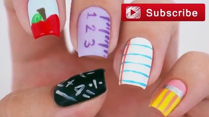 How to make Nail Polish designs || 5 Back To School Nail Art Designs ||