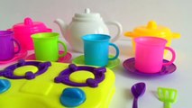 Toy kitchen cooking eggs toy stove colorful tea set for kids learn shapes and colors
