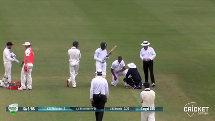 OUCH!!Philander gets hit on the balls twice by Joe Menie vs Australia A Game