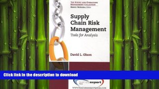 FAVORIT BOOK Supply Chain Risk Management: Tools for Analysis (The Supply and Operations