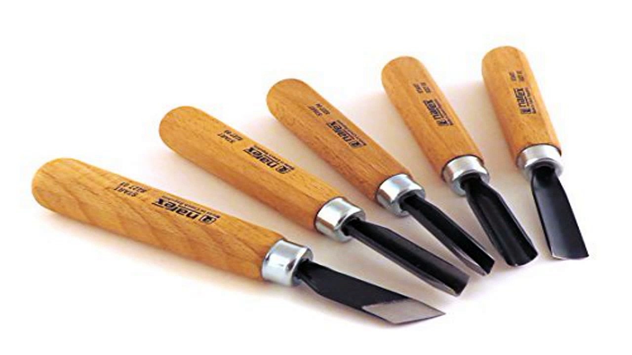 Narex 5 Piece Set Starter Carving Chisels 3 Gouges V Tool and Double Bevel