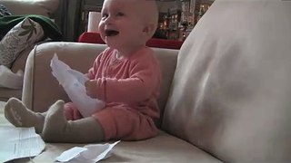 Baby Laughing Hysterically at Ripping Paper (Original