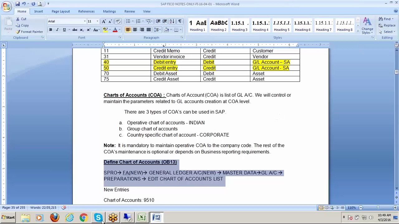 SAP FICO (Chart of Accounts) MVA