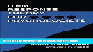[PDF] Item Response Theory for Psychologists (Multivariate Applications Series) Full Online