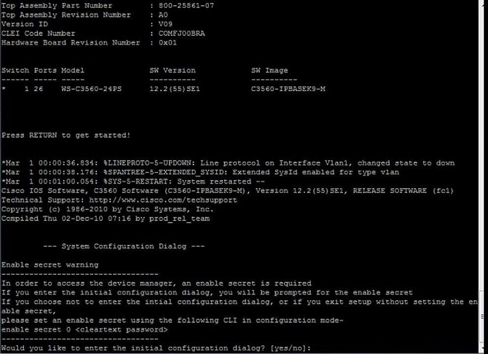 How to Reset Cisco 3560 switch to factory default with VLAN erase