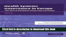 Books Health Systems Governance in Europe: The Role of European Union Law and Policy Free Online