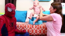 Baby Workout Prank Spiderman IRL Superheroes In Real Life Funny Parody Gym Potty Fail DisneyCarToys