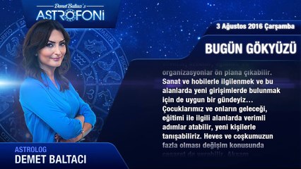 3 Ağustos 2016 Çarşamba Bugün Gökyüzü