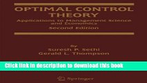 [Popular] Books Optimal Control Theory: Applications to Management Science and Economics Free Online