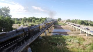 UP #844 Cheyenne Frontier Days Train 2016 Aerial View Crossing River